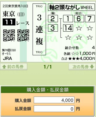 オークス馬券２