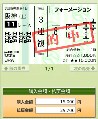 鳴尾記念的中馬券