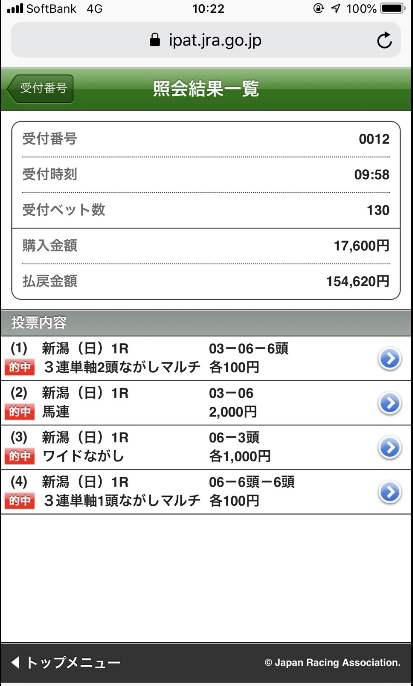 新潟1R的中馬券