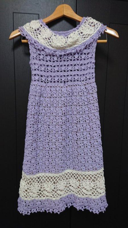 かぎ針編み フリルのワンピース 完成 おかあさん つくって かぎ針編み フリルのワンピース 完成 おかあさん つくって