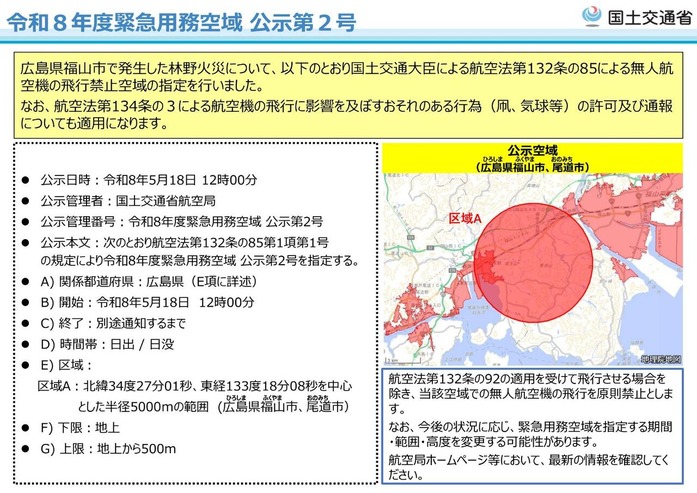 緊急用務空域　公示(R8広島県)