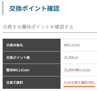 チノーWILLsコイン交換