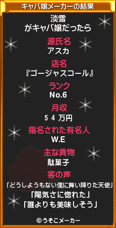 「淡雪」さんがキャバ嬢だったら?