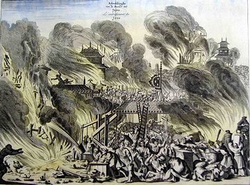 オランダの宣教師モンタヌスが描いた『明暦江戸大火之図』