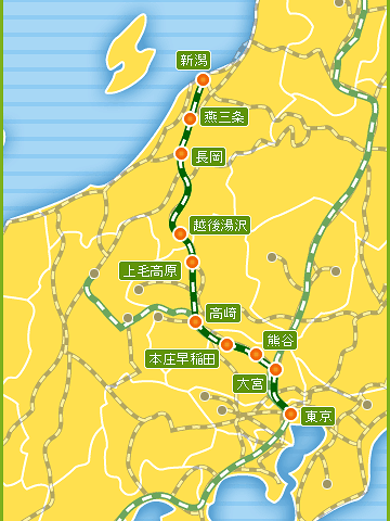 新潟駅から東京駅までの新幹線の営業キロ数は、334.1km