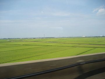 上越新幹線から撮影した、政令指定都市・新潟市の風景です