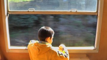 JR九州の特急『はやとの風』は、窓が開きます