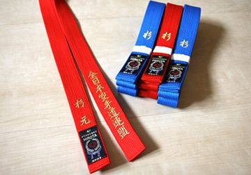 試合では、判定用に、青帯と赤帯を使うそうです
