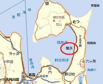 この先に、上北郡横浜町(よこはままち)という町があるんです