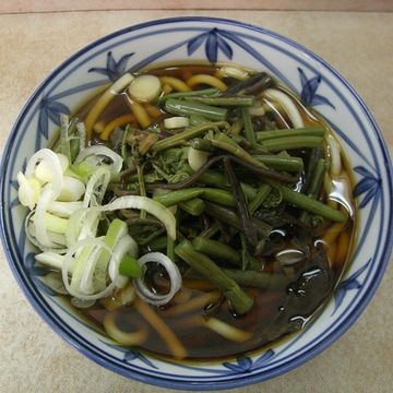 山菜うどん”。このお店の画像が、一番美味しそうでした。早稲田大学大隈講堂脇にある『はせ川』さん。