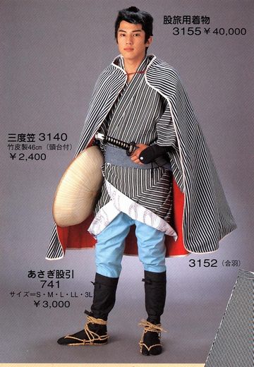 縞の合羽に三度笠