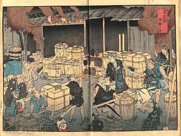 「安政箇労痢(ころり)流行記」の口絵にある「荼毘室(やきば)混雑の図」