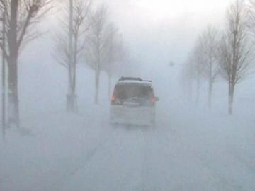 前の車のテールランプが、かすかに見えたの
