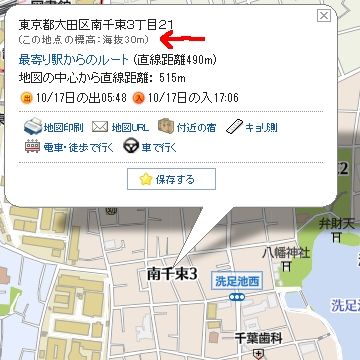 南千束3丁目の標高