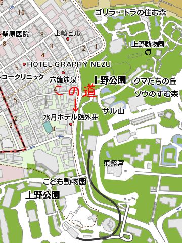 谷間のようになって、薄暗い道でした