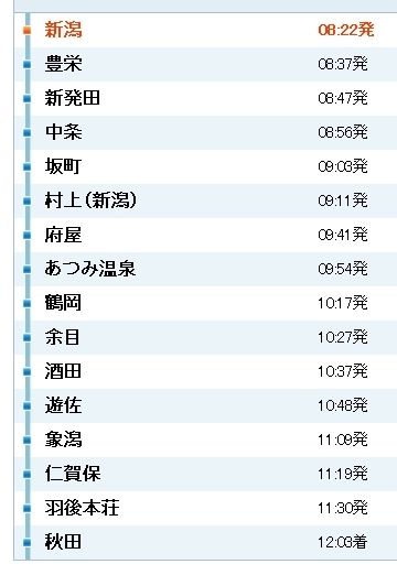 『特急いなほ1号』時刻表