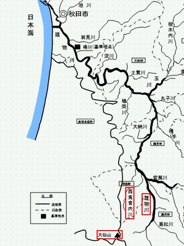 横手盆地に出た流れは北西に向かい、秋田市で海に出ておる