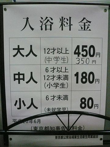 東京の銭湯が450円よね