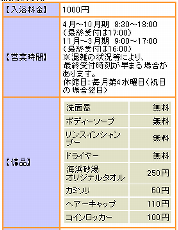 別府海浜砂湯・料金表