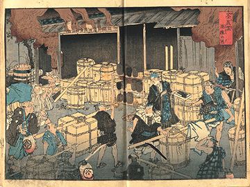 『荼毘室(やきば)混雑の図』。安政5年(1858) 、コロリ(コレラ)大流行。