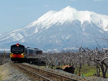 リンゴ畑と岩木山は、五能線、撮影ポイントのひとつです