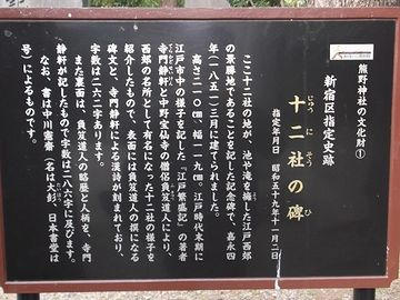 新宿中央公園の一角に鎮座する熊野神社にある案内板