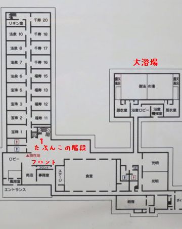 2階への階段は、フロントの正面