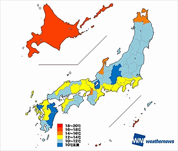 ↑朝起きた時の室温。全国一低いのは、長野県の8.8℃。