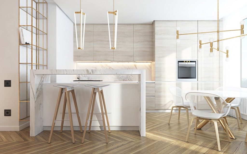 nội thất nhà bếp đẹp với đá marble.