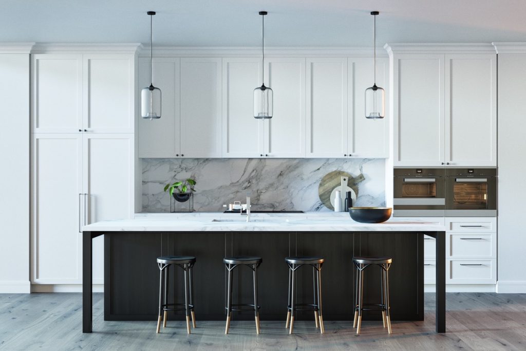 nội thất nhà bếp đẹp với đá marble.