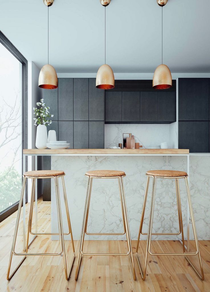 thiết kế nhà bếp đẹp với đá marble.