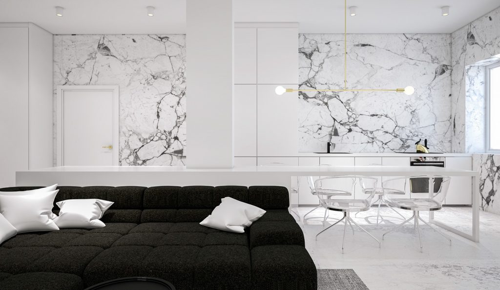 nội thất nhà bếp đẹp với đá marble.