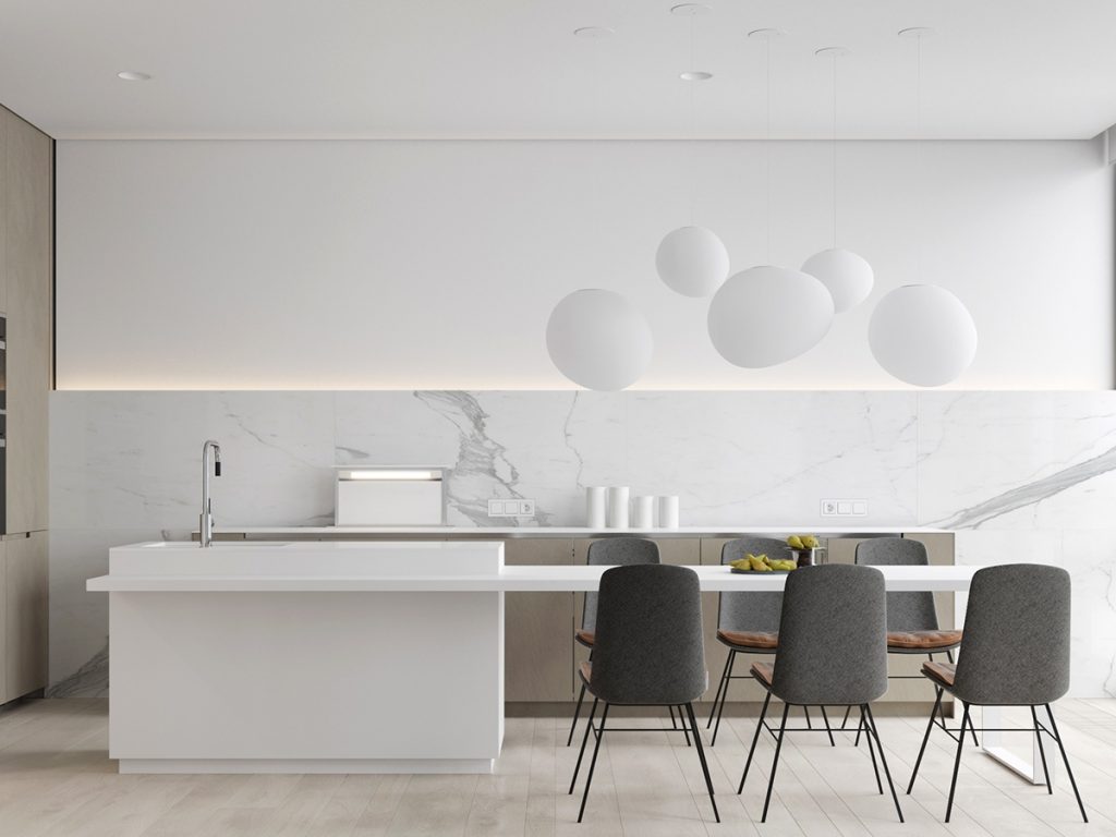 nội thất nhà bếp đẹp với đá marble.