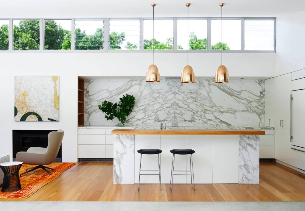 nội thất nhà bếp đẹp với đá marble.