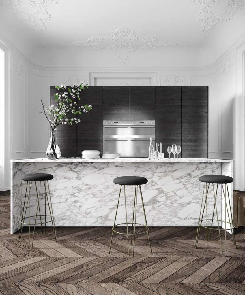 thiết kế nhà bếp đẹp với đá marble.