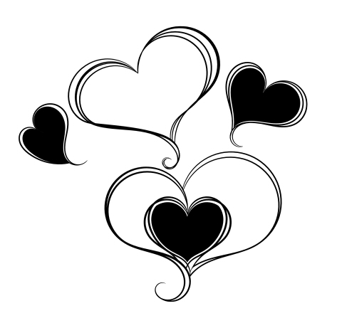 黒線を重ねた斜めハート 黒単色の無料イラスト素材