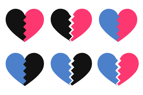 ひび割れ二色ハート黒ピンクブルー