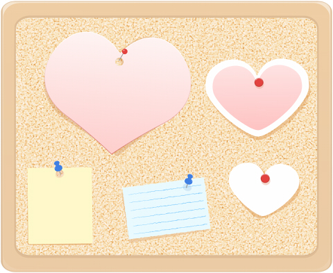 コルクボードにメモをピンで止めているイラストのフリー素材