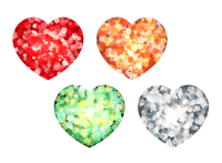 ラメハートイラスト赤オレンジ銀緑