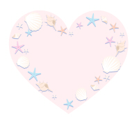 貝殻とヒトデイラストのハートフレーム薄ピンク