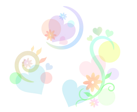 透明感のあるハートや模様が重なっているイラスト素材