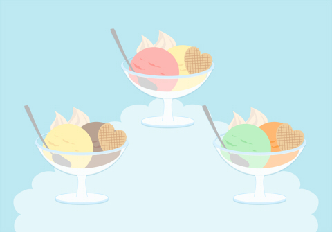 アイスクリームデザートのイラスト素材　ガラスのうつわにアイスクリームスプーン　ウエハースが添えられている