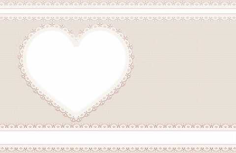 ベージュのレース風装飾フリー素材 ハートリボン