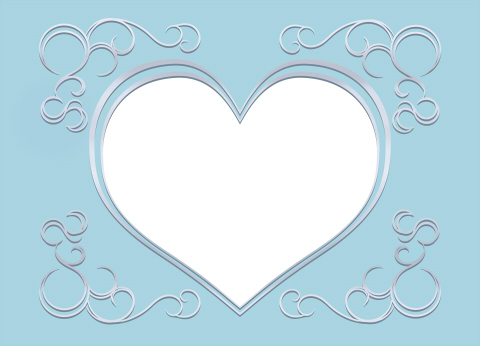 シルバーハートフレーム 周囲には蔓模様 背景はブルー
