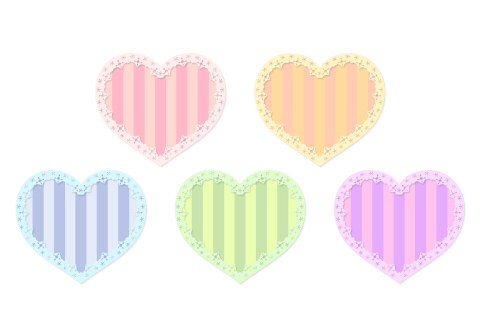 縁レース縦ストライプカラフルハート素材5色