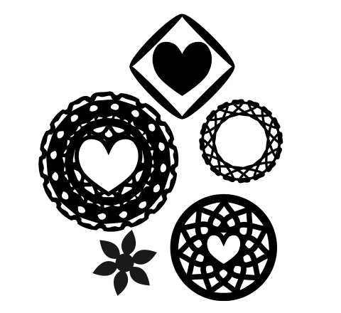 モノクロフリー素材装飾的な円の内側に白抜きのハートマーク