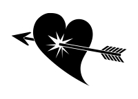 矢に撃ち抜かれた黒単色ハートイラスト