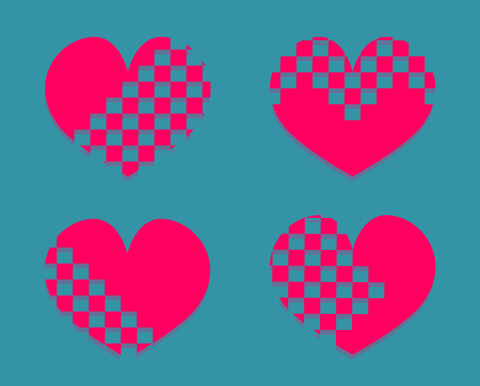 sample一部が市松模様になっているハートマーク素材