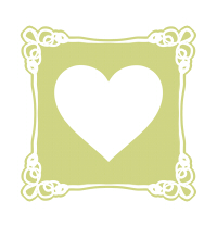 四角い枠に白抜きハート黄緑