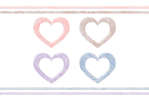 マーブル模様のハートフレームとライン素材4色セット・ポストカードサイズ